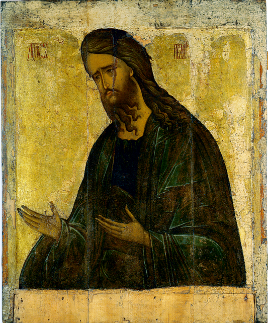 Saint John the Forerunner, the Baptist of the Lord, by iconographer Andrei Rublev. Wooden orthodox icon.