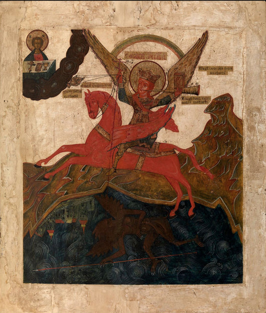The wooden icon of the Holy Archangel Michael - the Terrible Commander of the heavenly Forces