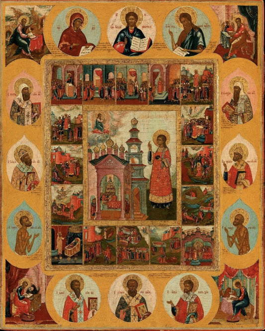 Saint Stephen the Apostle, Protomartyr and Archdeacon with scenes from his life. Wooden orthodox icon.