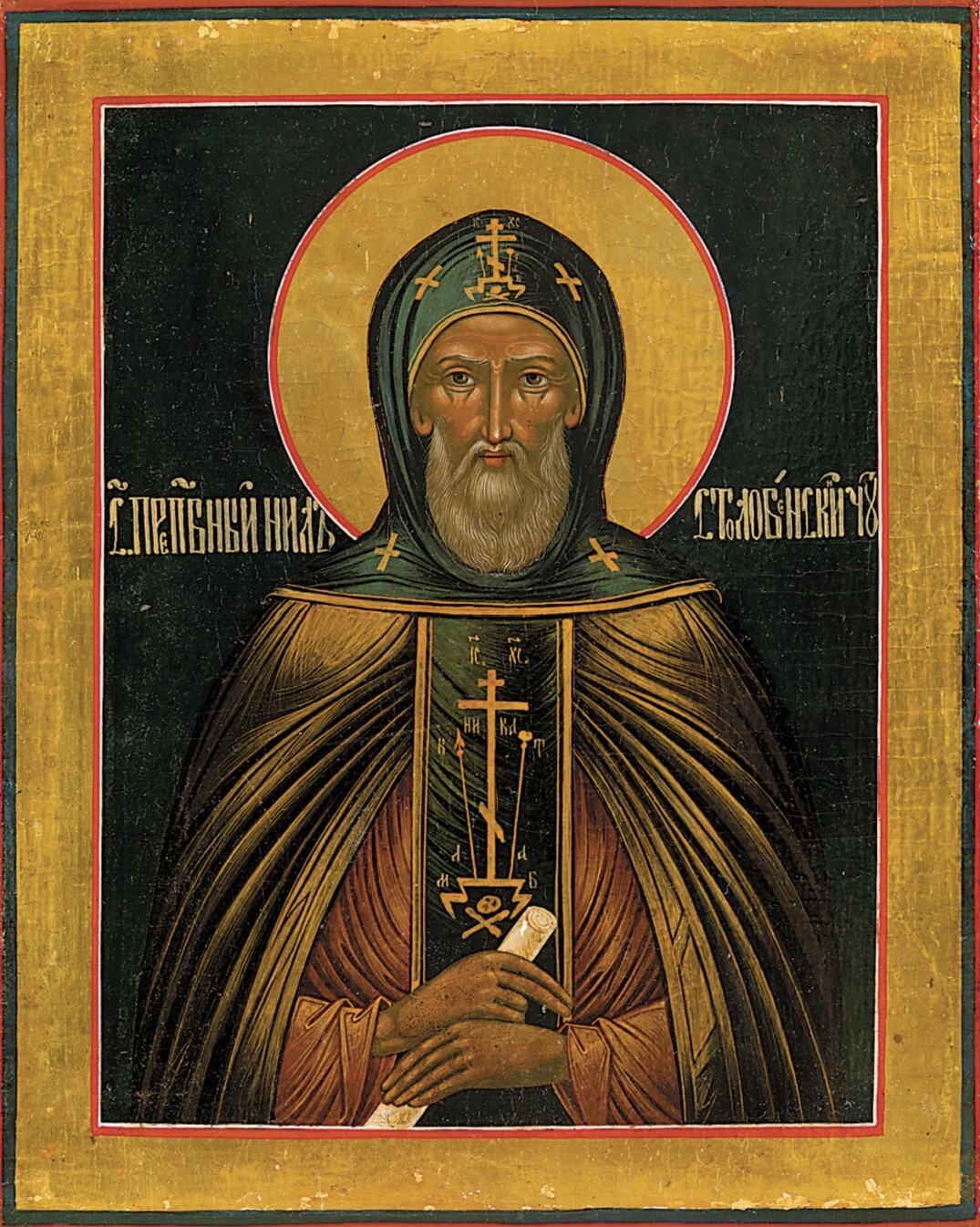 Saint Venerable Nilus of Stolobny. Wooden orthodox icon.