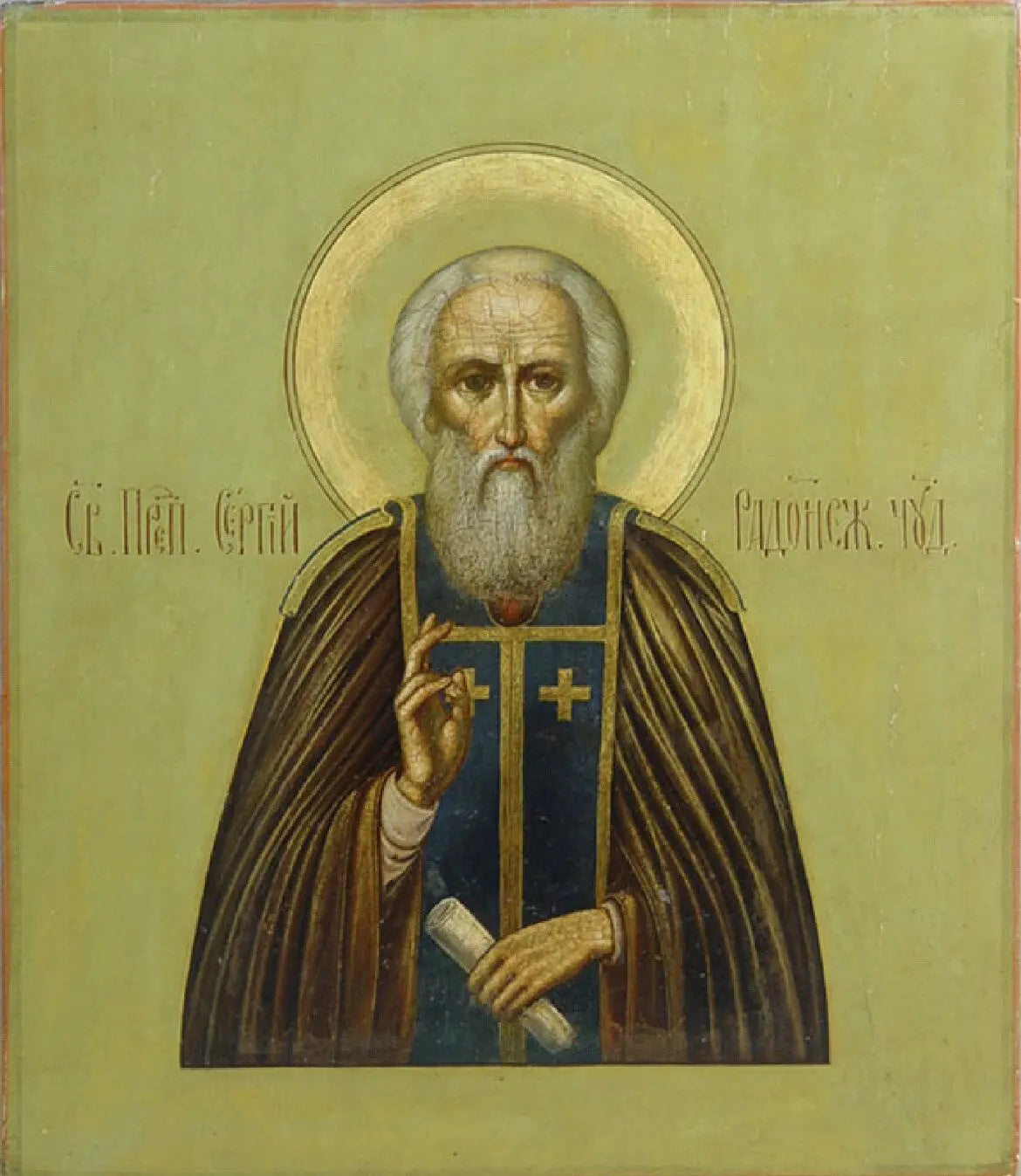 Saint Venerable Abbot Sergius of Radonezh. Wooden orthodox icon.