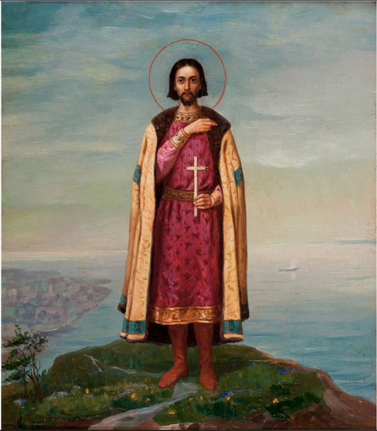 Saint Righteous Prince Gleb of Vladimir. Wooden orthodox icon.