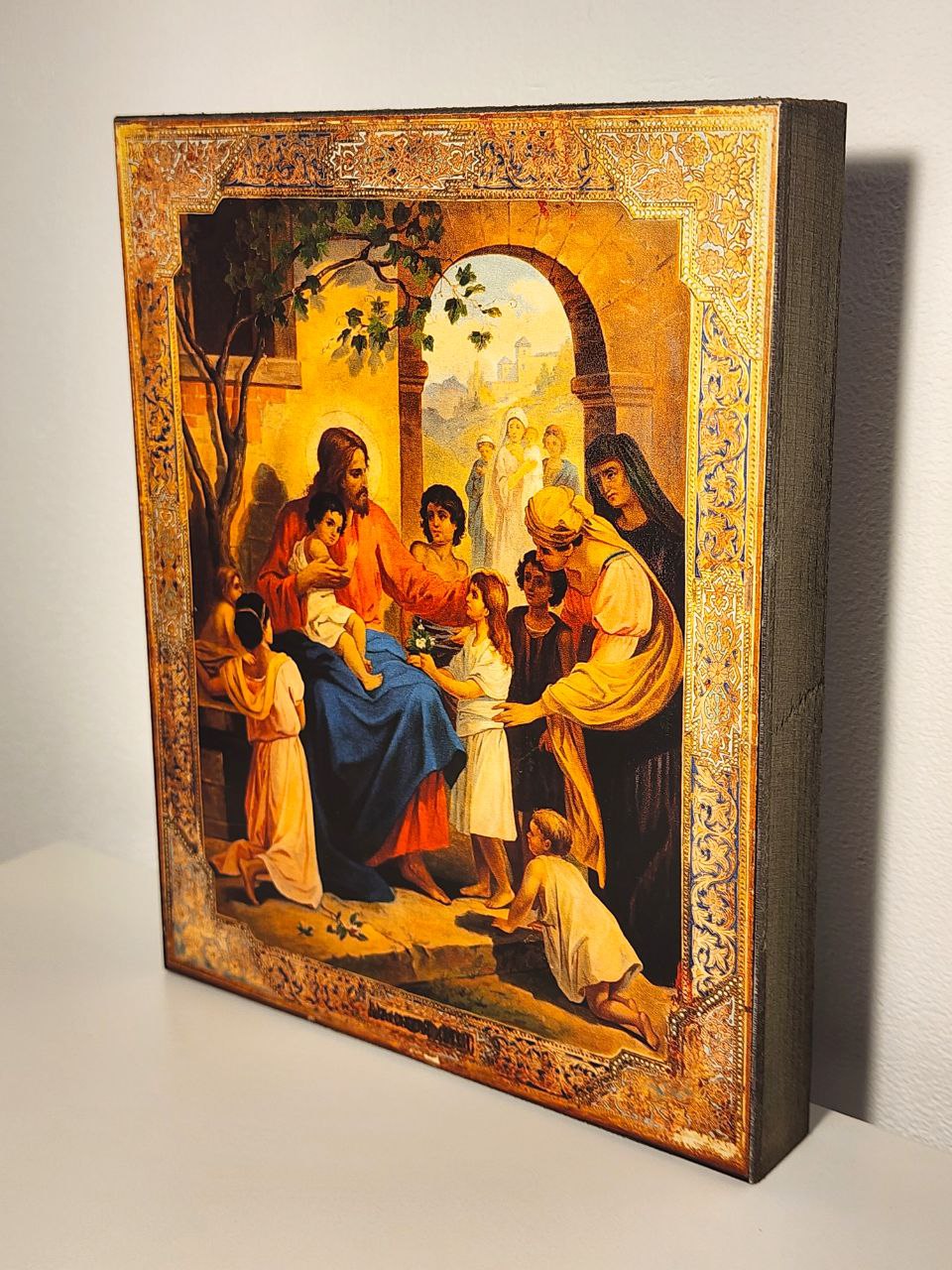 Lord Jesus Christ the Savior blesses the children ("Blessing of the Infants"). Wooden orthodox icon (Copy)