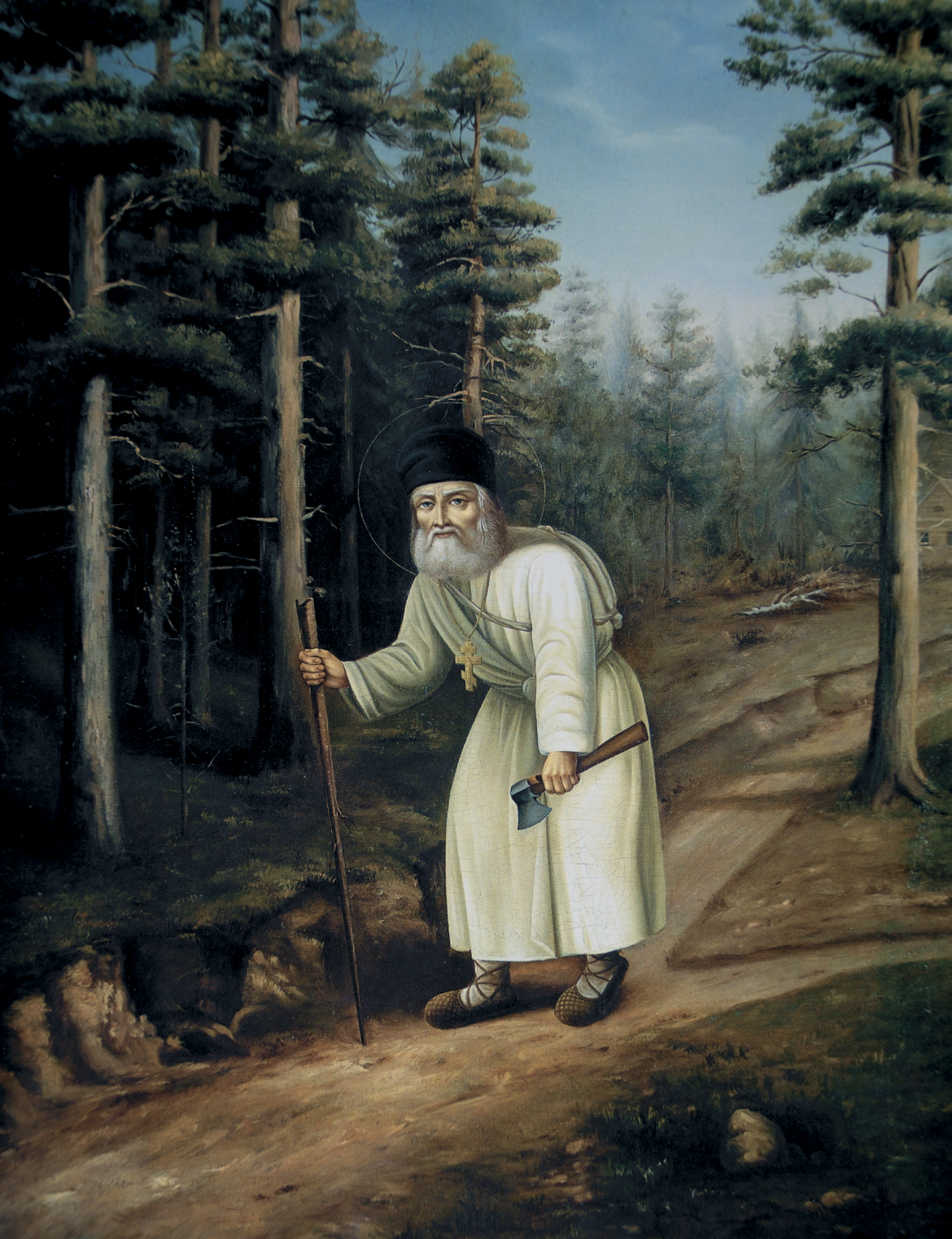 Saint Seraphim in forest Orthodox icon for meditation and peace