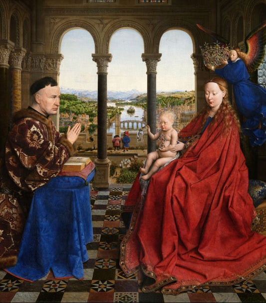 Madonna of Chancellor Rolin – Jan van Eyck Devotional Icon Print, Early Netherlandish Masterpiece of the Virgin Mary, Christ Child & the Sacred Art of Prayer