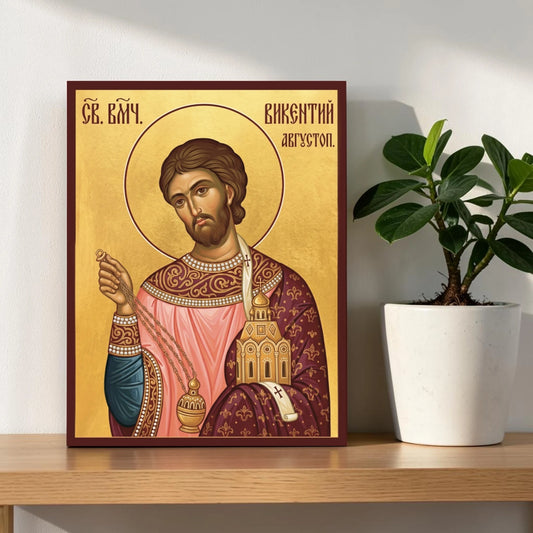 Icon of Saint Vincent of Saragossa — Deacon, Protomartyr of Spain, Patron of Winemakers and Sailors | Handcrafted Orthodox & Catholic Icon