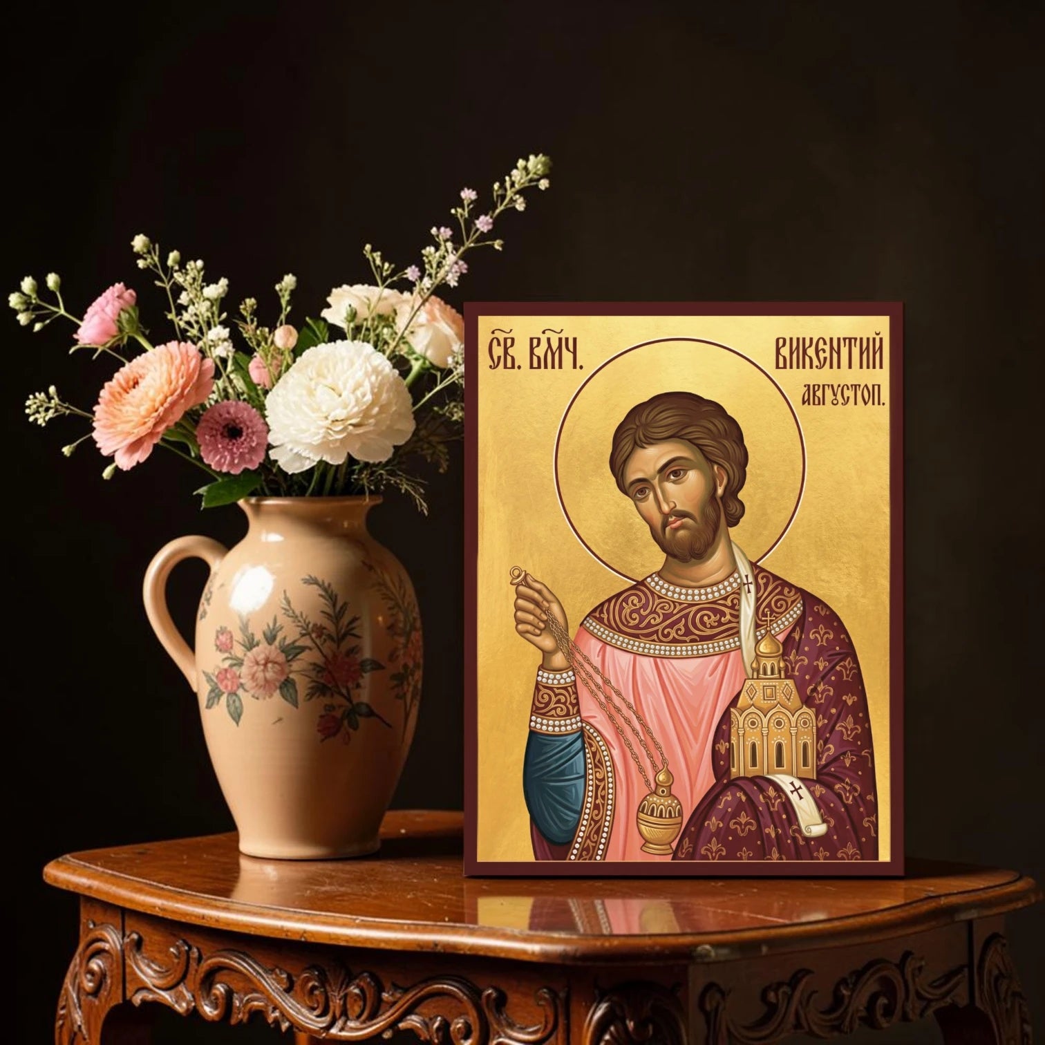 Icon of Saint Vincent of Saragossa — Deacon, Protomartyr of Spain, Patron of Winemakers and Sailors | Handcrafted Orthodox & Catholic Icon