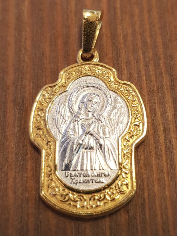 Body pendant necklace icon of the Holy Guardian Angel with gilding