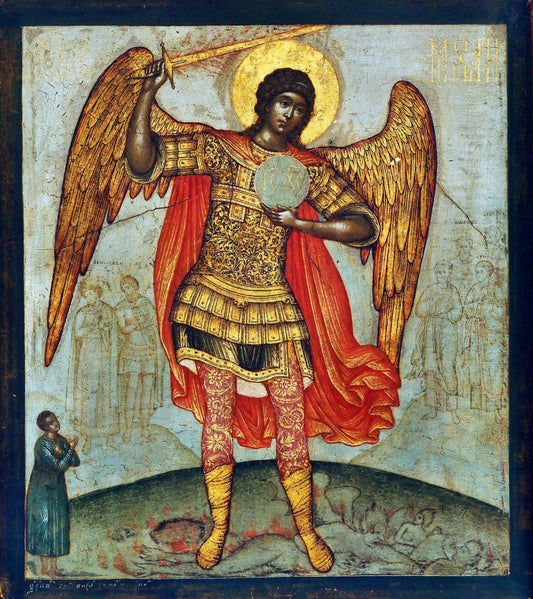 Icon of the Archangel Michael trampling the devil