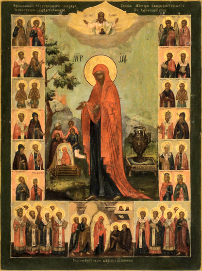 Wooden Icon of the Mother of God Gerontissa with saints