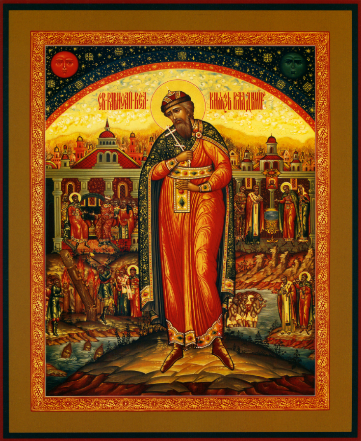 Saint Equal-to-the-Apostles Prince Vladimir, or Volodymyr the Great. Wooden orthodox icon.