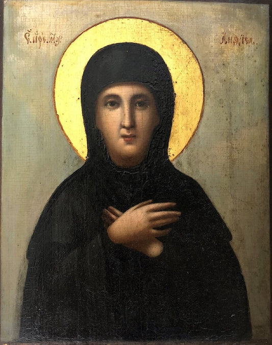 Saint Anthusa (Anfisa) of Mantinea, Venerable Abbess. Wooden orthodox icon.