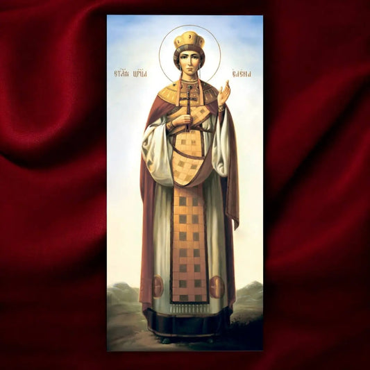 Sacred Orthodox icon of Saint Helena, holding the Holy Cross, representing her historical significance.