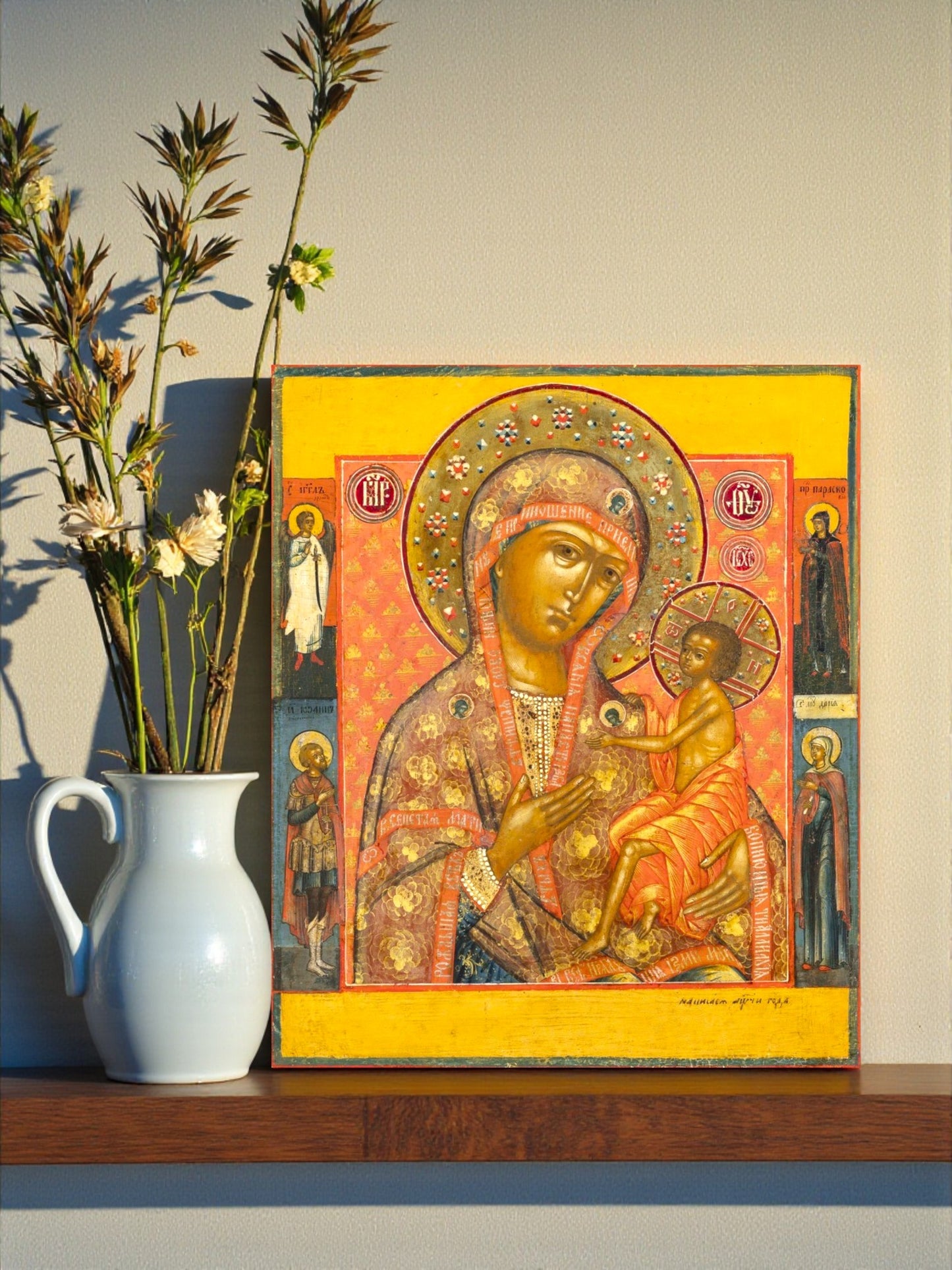 Virgem Maria, Mãe de Deus, Theotokos de Vladimir (Vladimirskaya). Ícone ortodoxo de madeira.