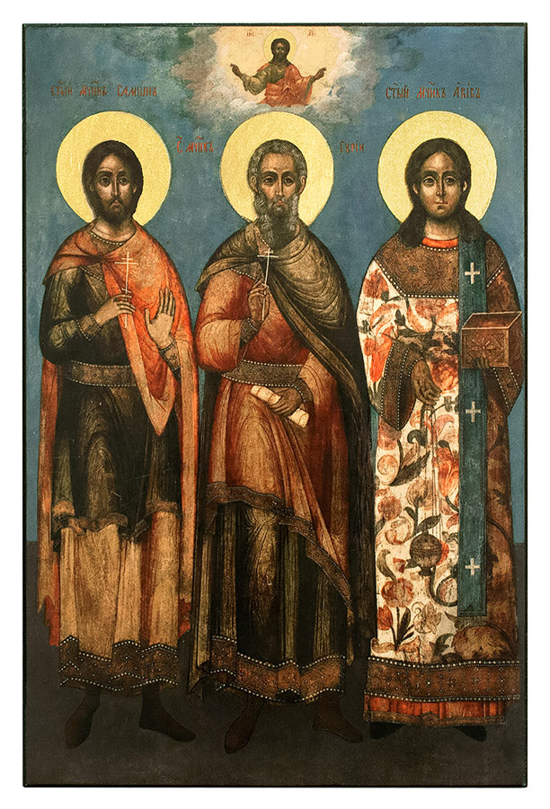 Saints Shamona, Guria, diacon Abibus of Edessa (Gury, Samon and Aviv). Wooden orthodox icon