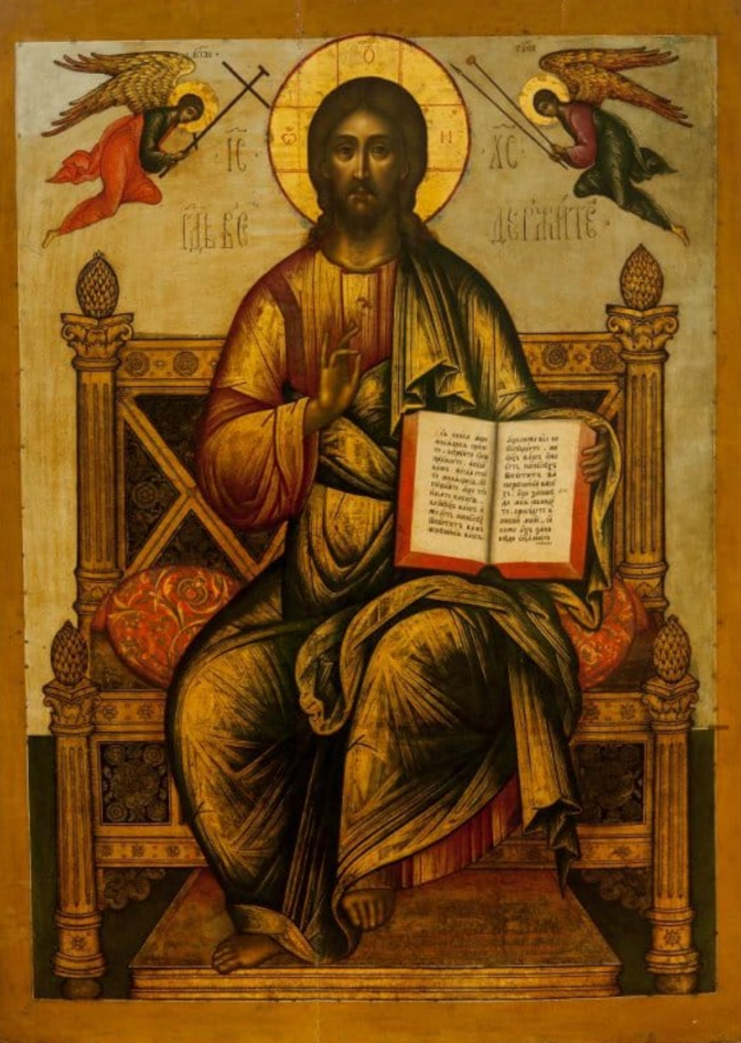 Icon of the Savior Jesus Christ Pantocrator on the Throne