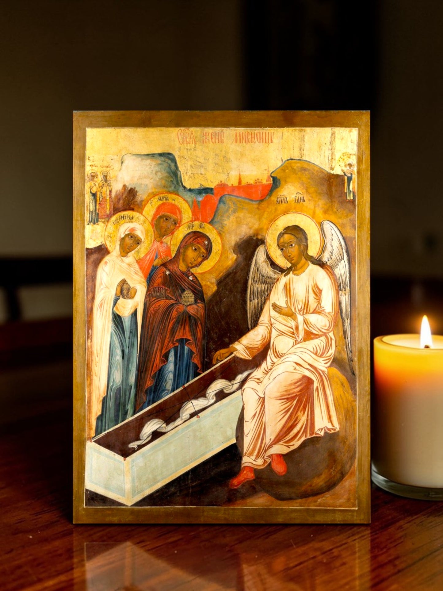 As Mulheres Miróforas. Ícone ortodoxo de madeira