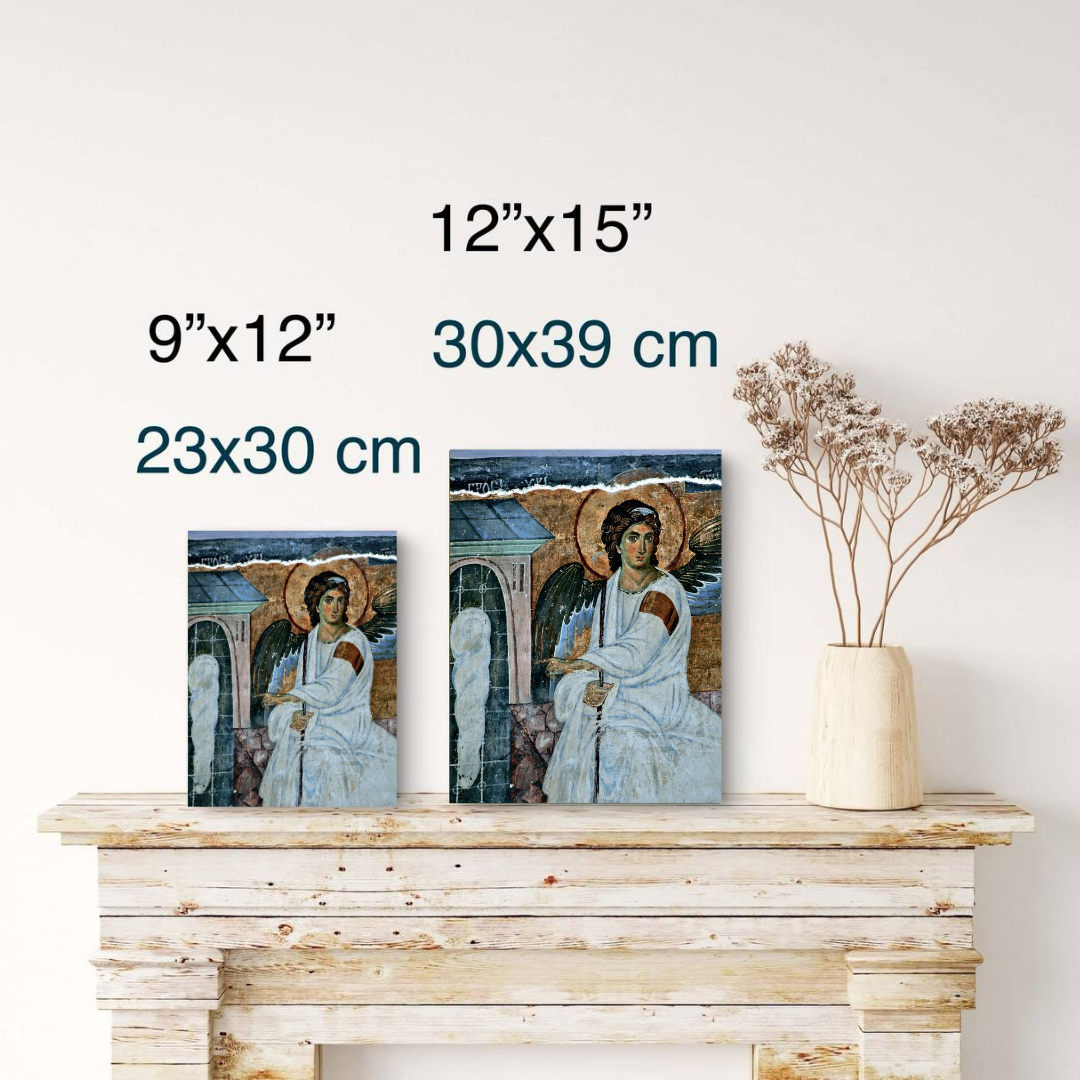 Orthodox Wooden Icon White Angel of Mileseva Serbian Resurrection Fresco Handmade Christian Wall Art 