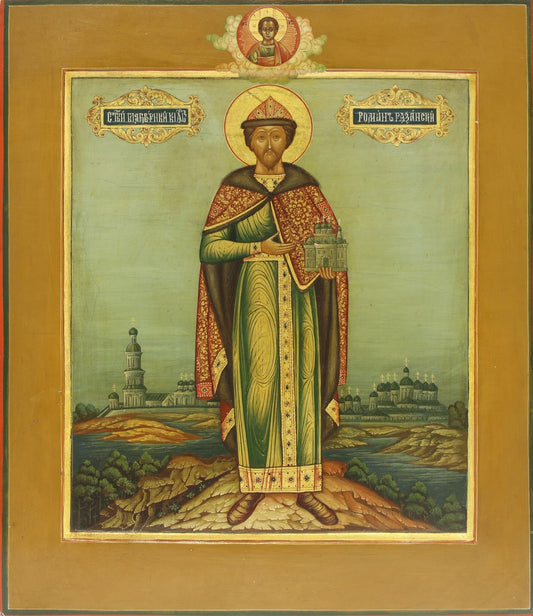 Saint Roman Olegovich of Ryazan, Right-Believing Prince. Wooden orthodox icon.