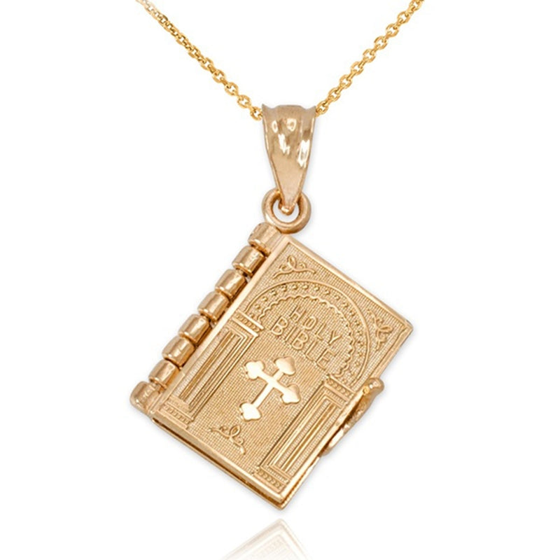 Necklace openable Holy Bible Book gold pendant