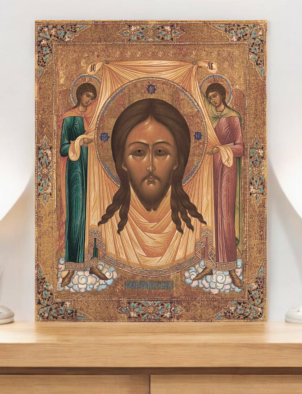 The Icon of Jesus Christ “Not Made by Hands” (Ubrus) with Two Angels