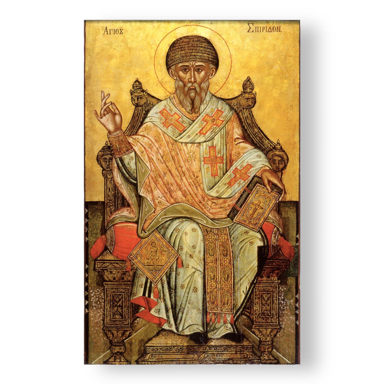 Saint Spyridon of Trimifunt. Wooden orthodox icon