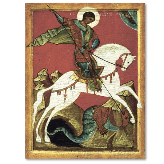 Orthodox icon of Saint George slaying the dragon 15th-century Russian art reproduction