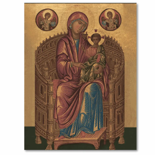 Orthodox Icon Virgin Mary Hodegetria on Throne with Christ Child Byzantine Style