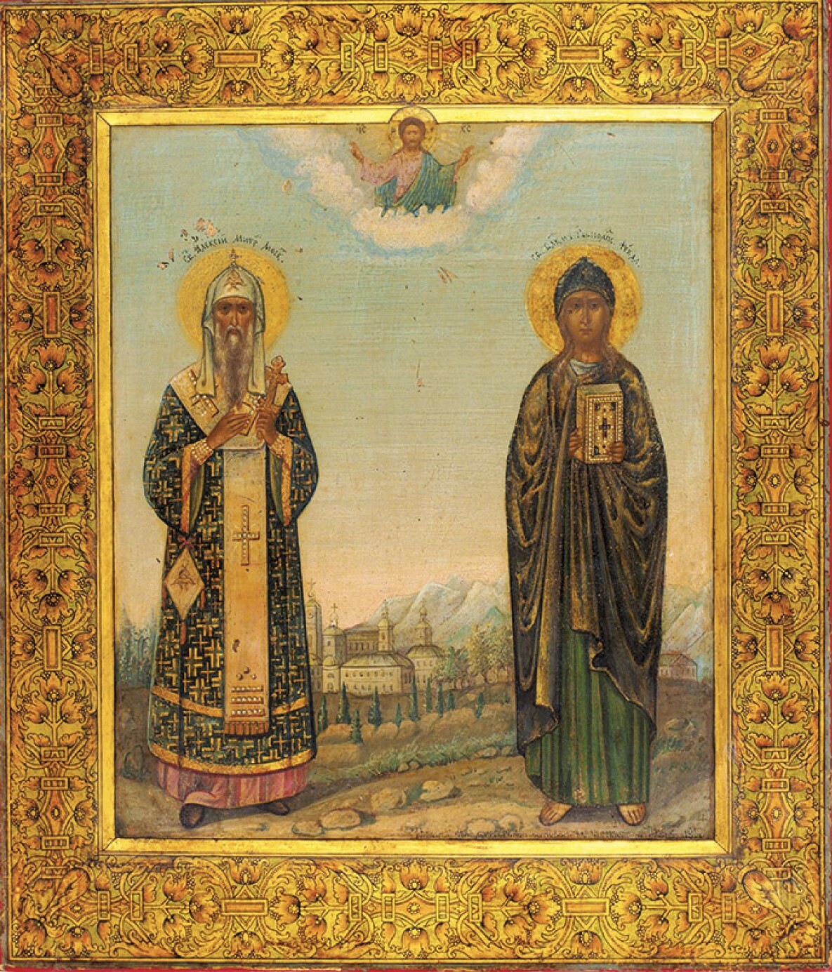 Alexius (Alexey), Metropolitan of Moscow and Thecla of Iconium. Wooden orthodox icon.