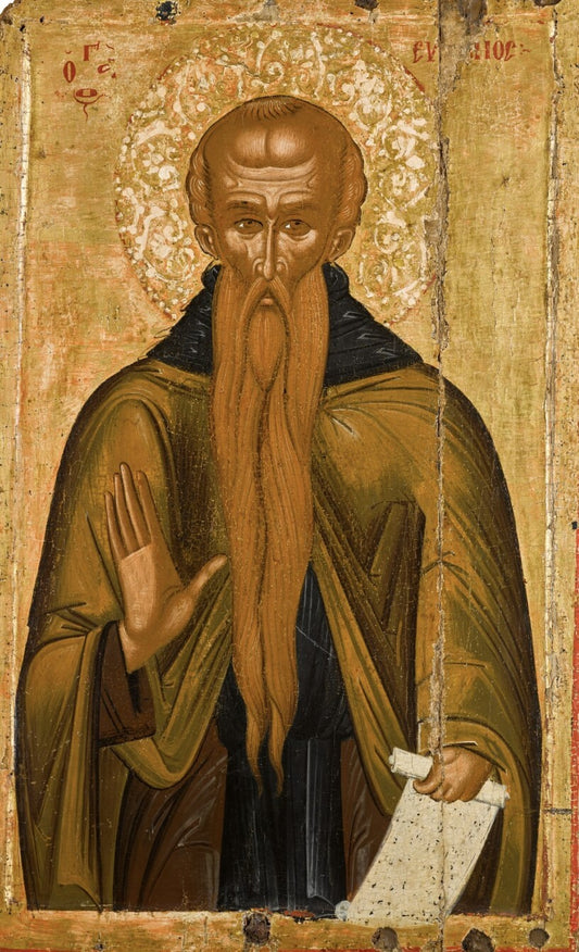 Saint Venerable Hieromonk Euthymius the Great. Wooden orthodox icon.