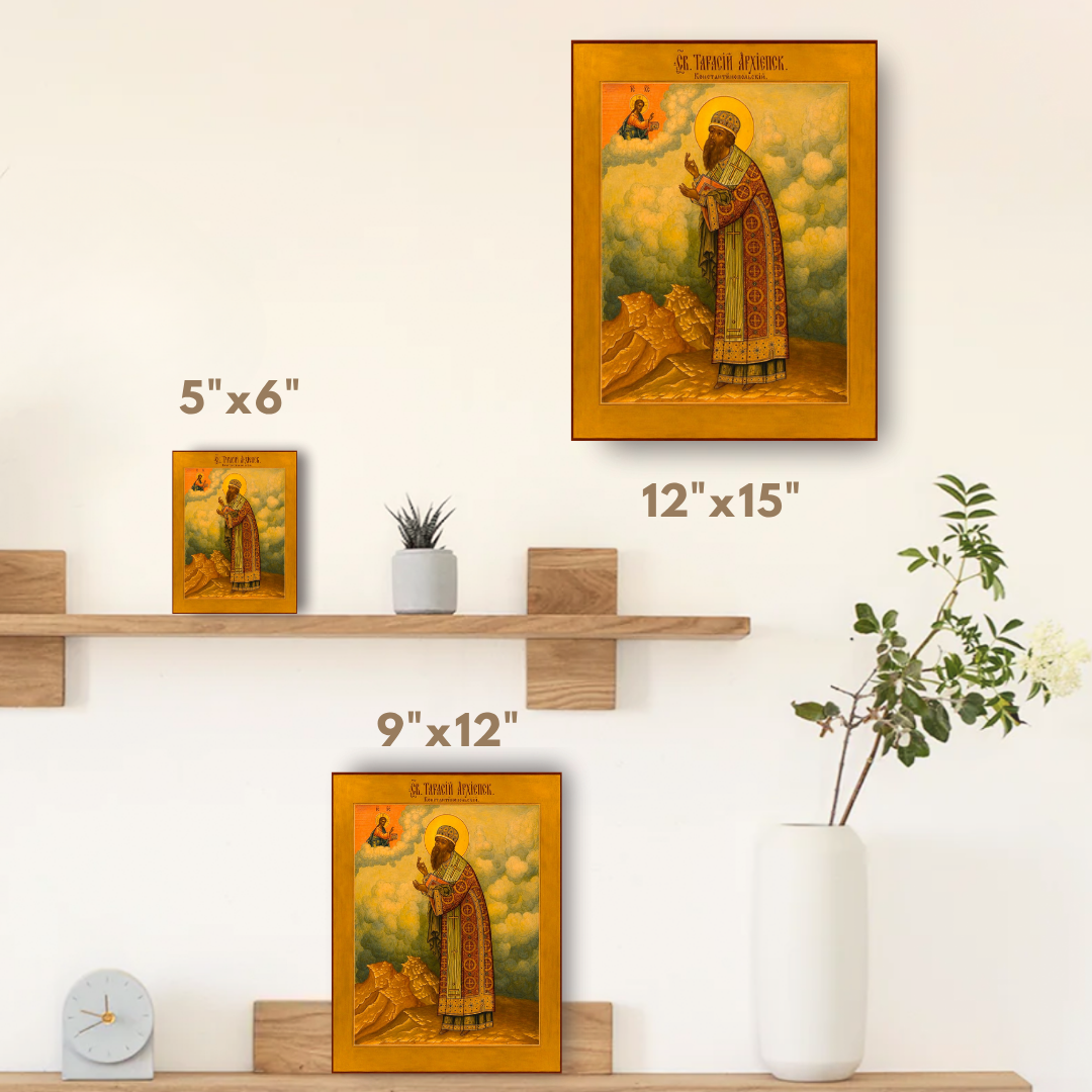 Saint Tarasius, Archbishop and Patriarch of Constantinople. Wooden orthodox icon