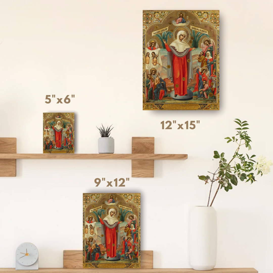 Mãe de Deus, Virgem Maria, a Theotokos, “Alegria de todos os que sofrem”. Ícone ortodoxo de madeira.