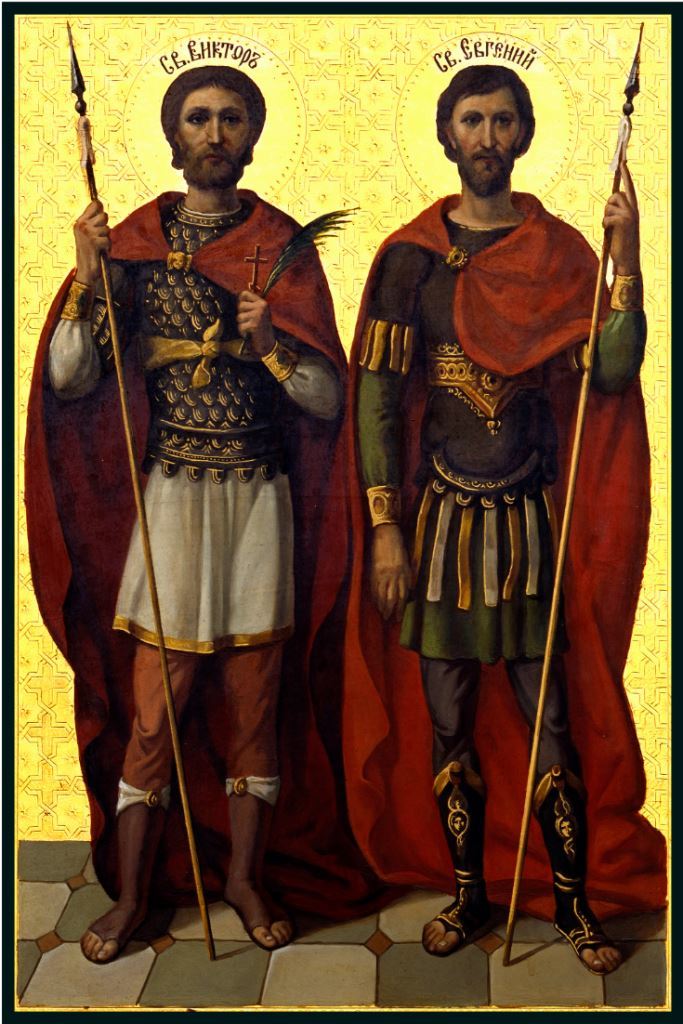 Saints Warrior Martyrs Victor of Damascus and Eugenios of Sebaste. Wooden orthodox icon.