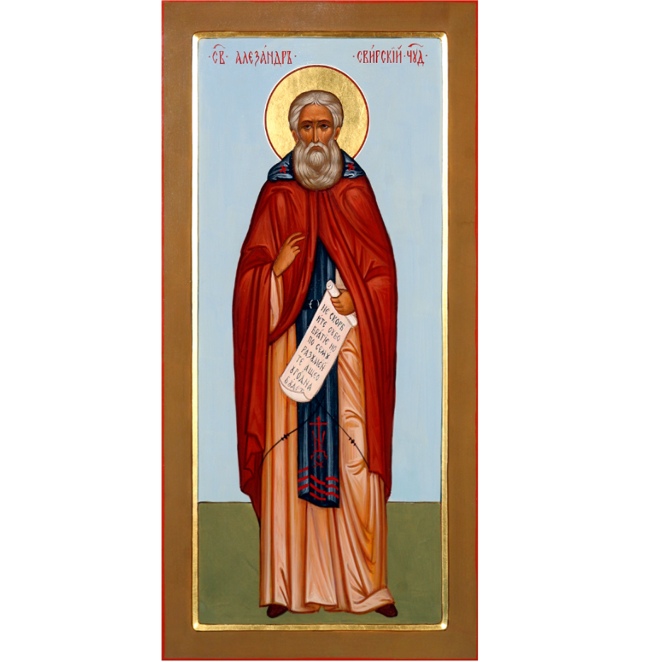 Saint Reverend Superior Alexander Svirsky. Wooden orthodox icon.