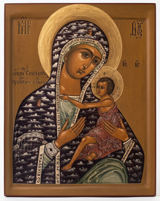 Arapetskaya Arabian Mother of God icon with Christ Child and cloud patterned mantle