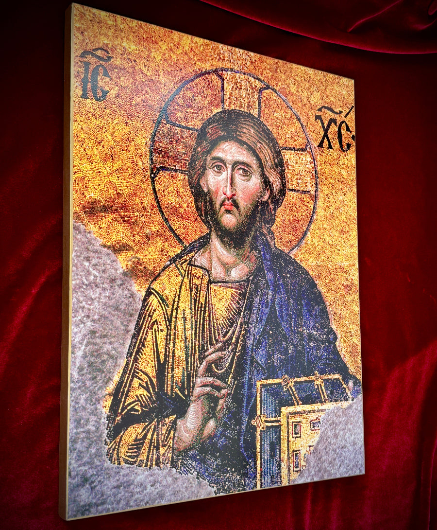 Icon of the Savior Pantocrator, ancient mosaic fresco