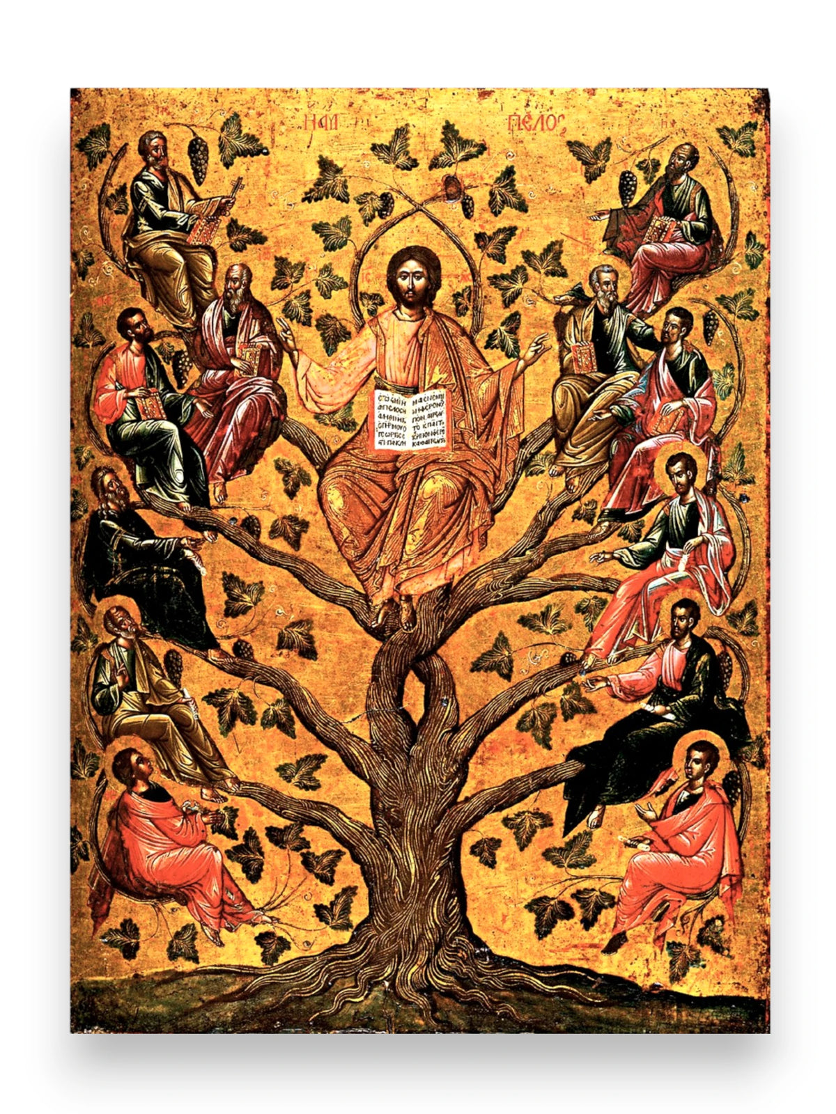 Christ the True Vine with Twelve Apostles, 16th century Greek Byzantine icon