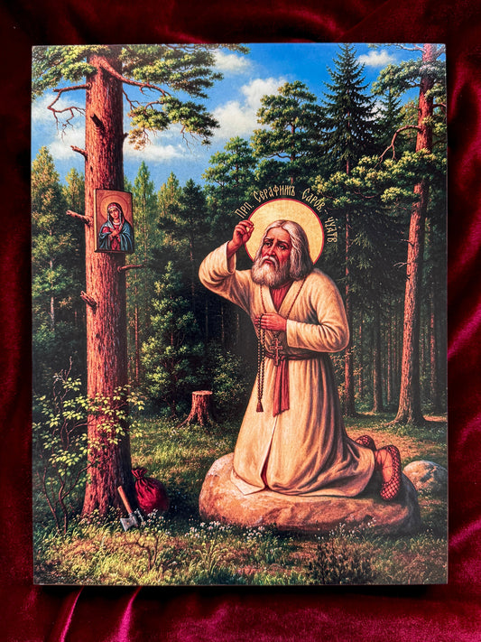 Saint Seraphim of Sarov Praying in the Forest — Icon of the Great Wonderworker