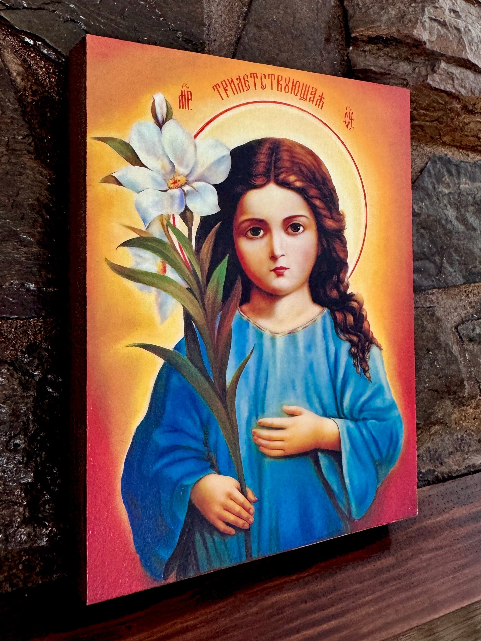 Wooden Icon of the Virgin Mary at 3 Years Old – Symbol of Purity and Holiness icons
