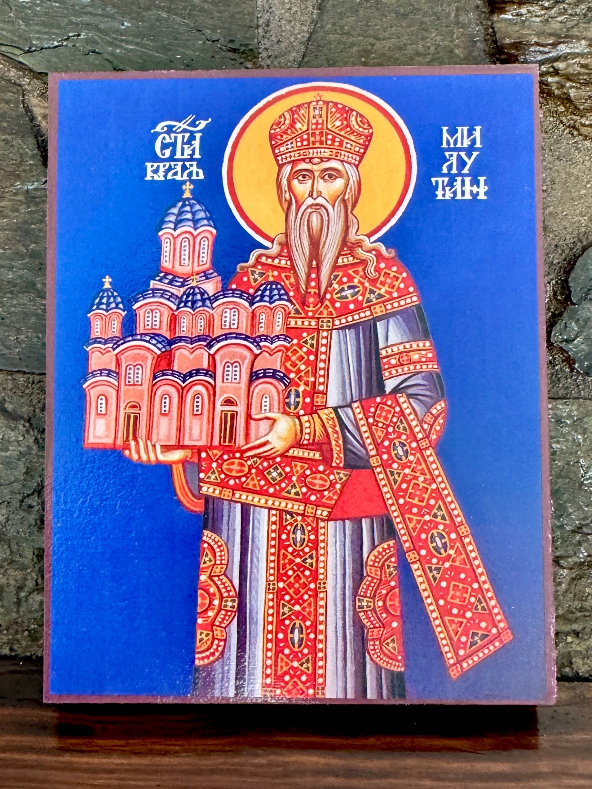 Saint Stefan Serbian King (Milutin). Wooden orthodox icon icons