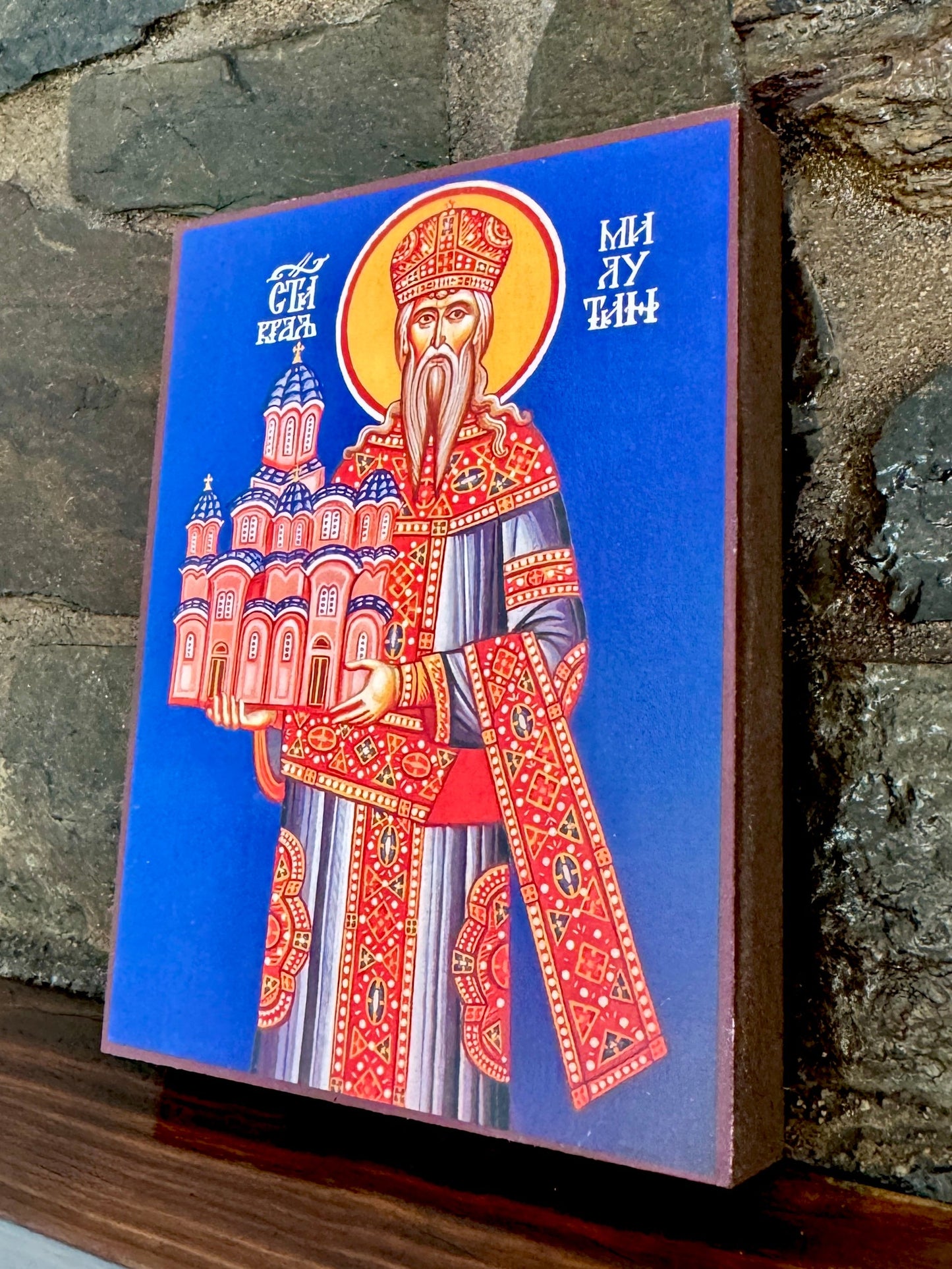 Saint Stefan Serbian King (Milutin). Wooden orthodox icon icons