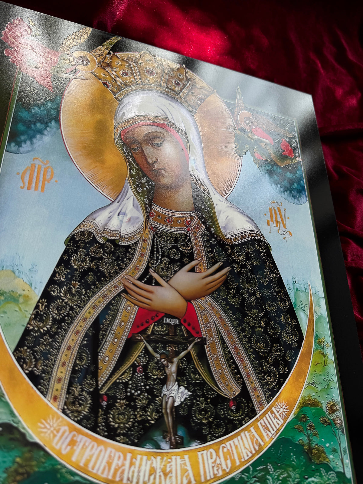 Mother of God Ostrobramskaya wooden icon art