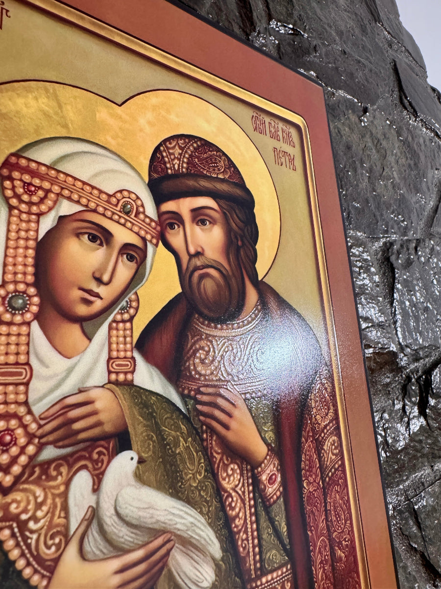 Icon of Saints Peter and Fevronia of Murom with a White Dove — Heavenly Protectors of Marriage, Family, and Christian Love