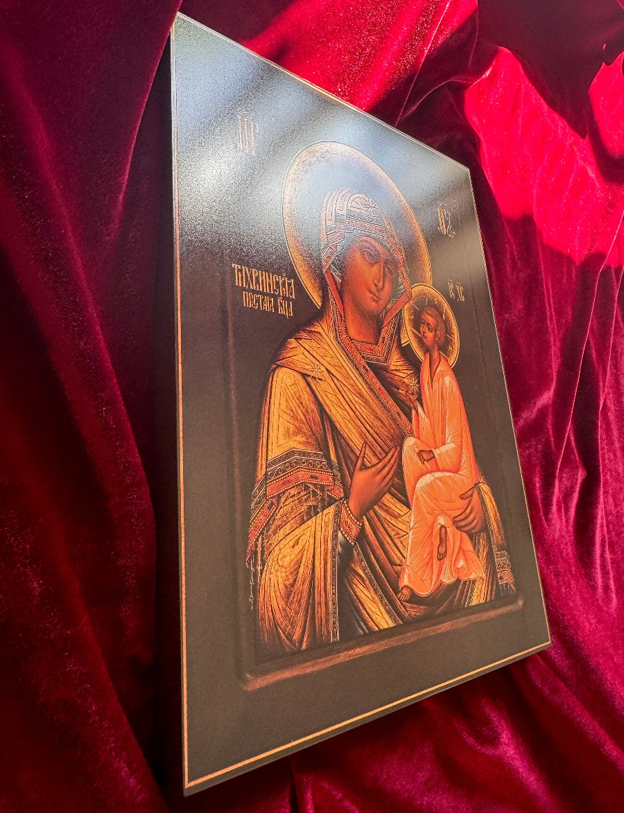Tikhvin Icon of the Mother of God Virgin Mary with Christ Child Orthodox Christian Wall Art Sacred Gift for Home