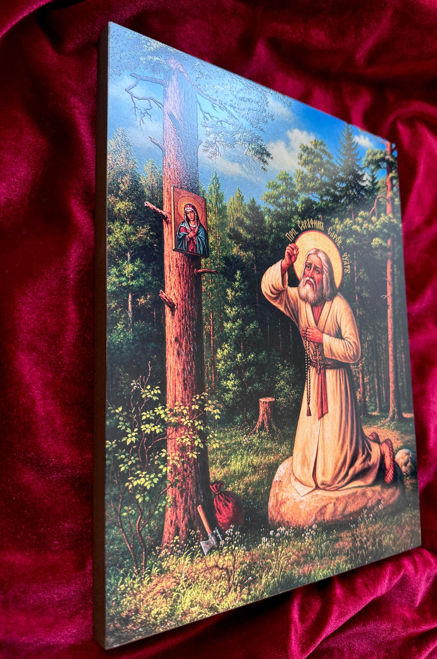 Saint Seraphim of Sarov Praying in the Forest — Icon of the Great Wonderworker