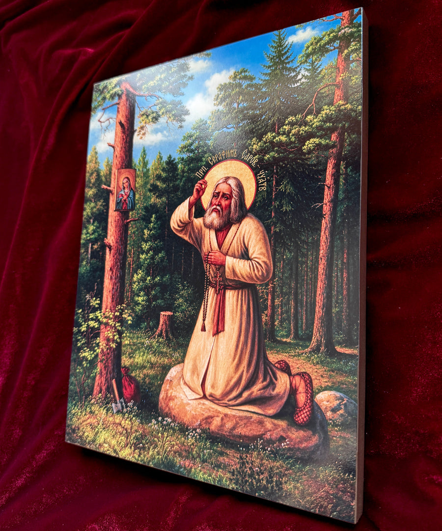 Icon of Saint Seraphim of Sarov Praying in the Forest — Icon of the Great Wonderworker Russian