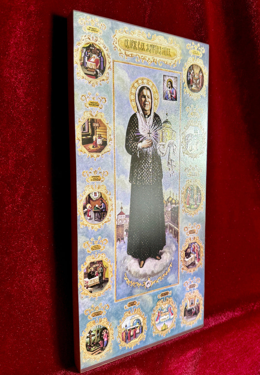 Holy Blessed Eldress Saint Matrona of Moscow, with Scenes from Her Life