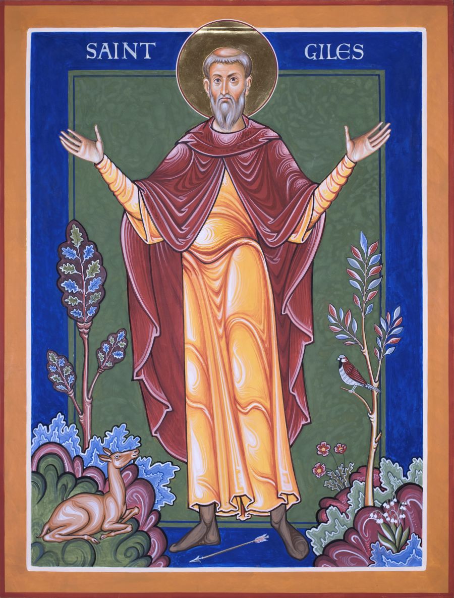 Saint Aegidius Icon (St. Giles) – Orthodox & Catholic Christian Icon of the Hermit Saint, Patron of the Disabled, the Poor & Difficult Confessions.
