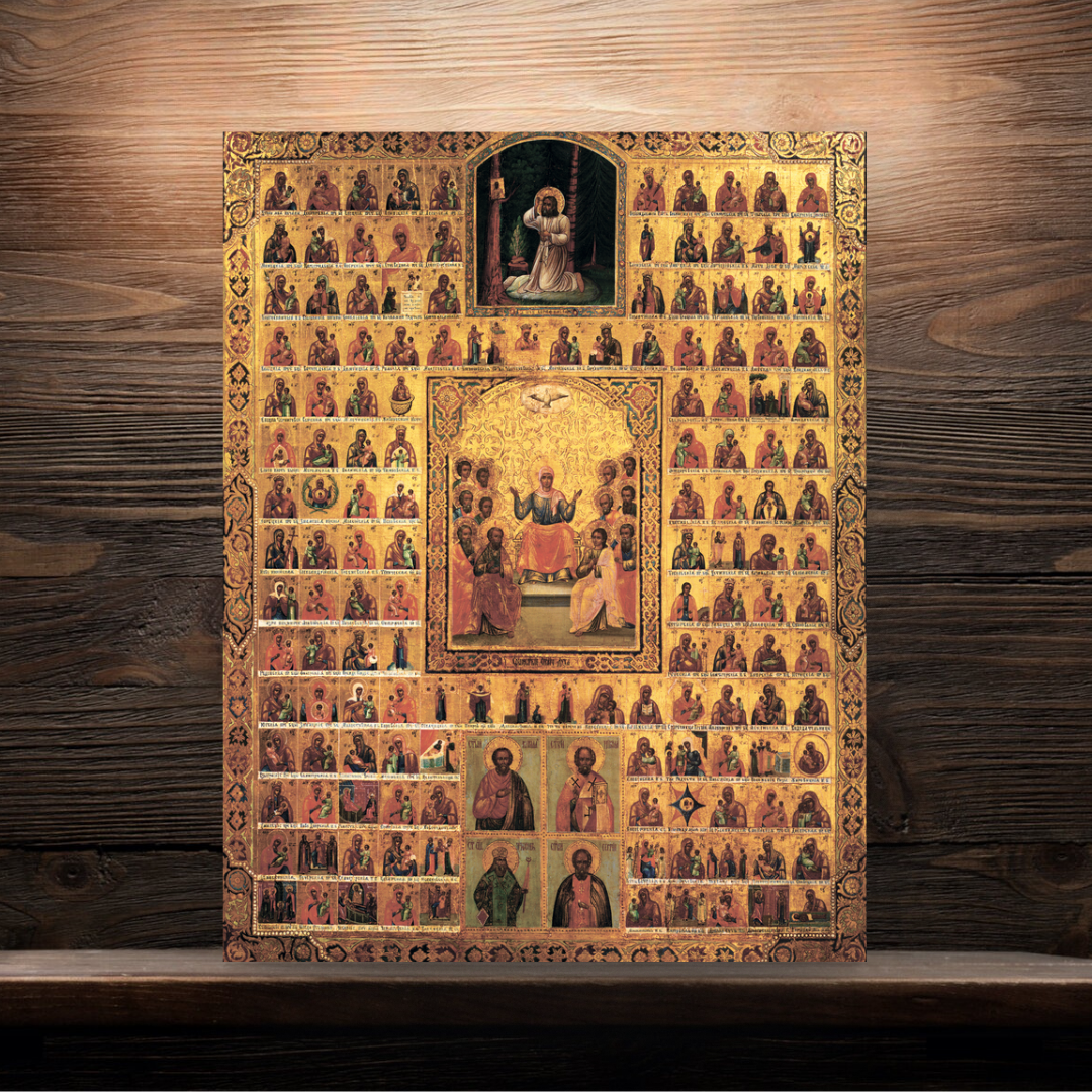 Icon of 146 Theotokos Images – Rare Orthodox depictions of the Mother of God, Apostoles, the Saints and Seraphim of Sarov