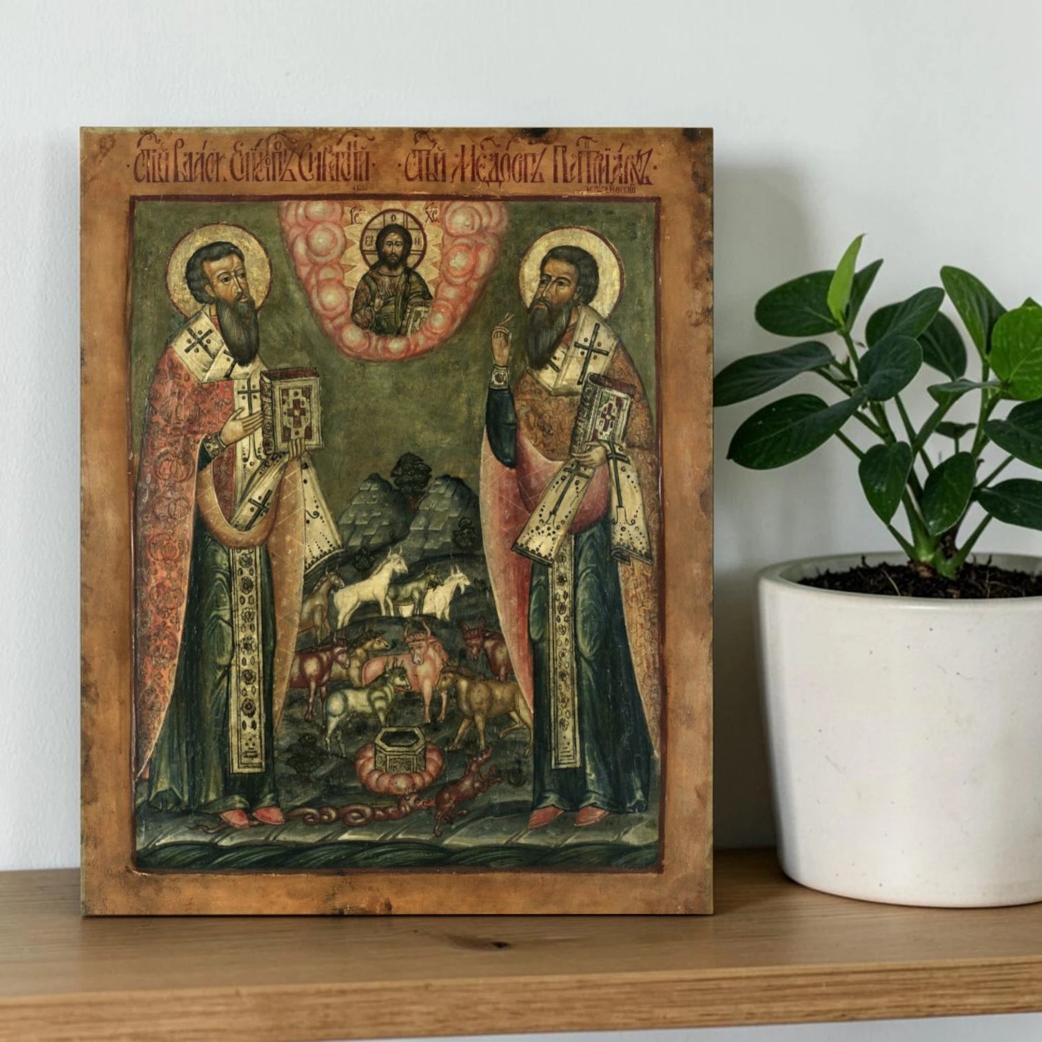 Religious artwork of patron saint of throat and animal protector